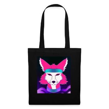 Kitsun Vaporwave Japanische Kami Vaporwave Kitsune - Stoffbeutel - Schwarz - Vorne