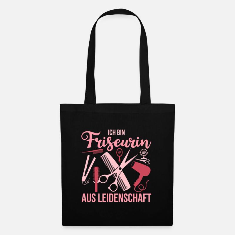 Friseurin Spruch Schere Kamm - Stoffbeutel - Schwarz