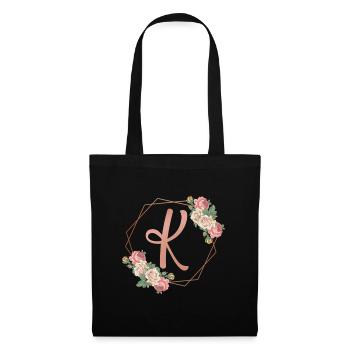 Couronne florale romantique initiale lettre K fleurs - Sac en tissu - noir - Devant