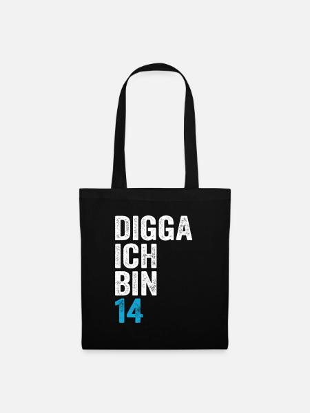 Digga ich bin 14. Geburtstag Junge 14. Geburtstag - Stoffbeutel - Schwarz