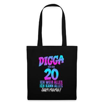 20th Birthday Digga I'm 20 I Know Everything - Tote Bag - black - Front