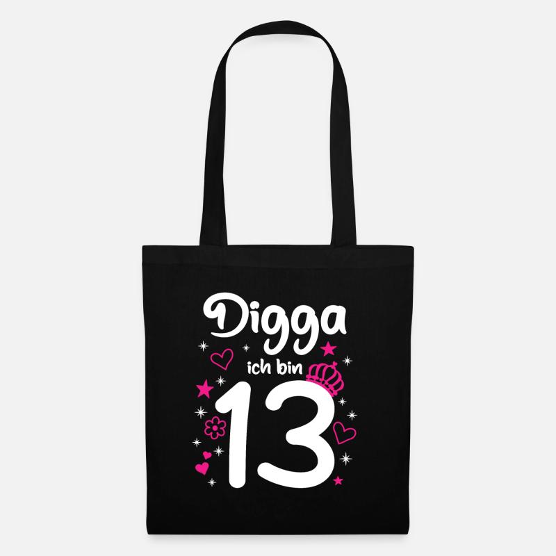 Pink Digga ich bin 13 Mädchen 13. Geburtstag - Stoffbeutel - Schwarz