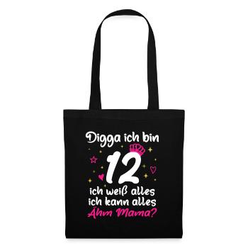 12ème anniversaire fille Digga J’ai 12 ans - Sac en tissu - noir - Devant