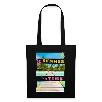 Sommer Strand Meer Palmen Urlaub Summer Time - Stoffbeutel - Schwarz - Vorne