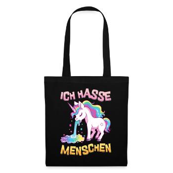 Ich Hasse Menschen Einhorn Kotzt Regenbogen Lustig - Stoffbeutel - Schwarz - Vorne