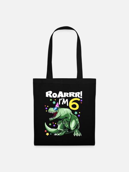 ROAR Ich bin 6 Jahre Alt - T REX Birthday DINO - Stoffbeutel - Schwarz