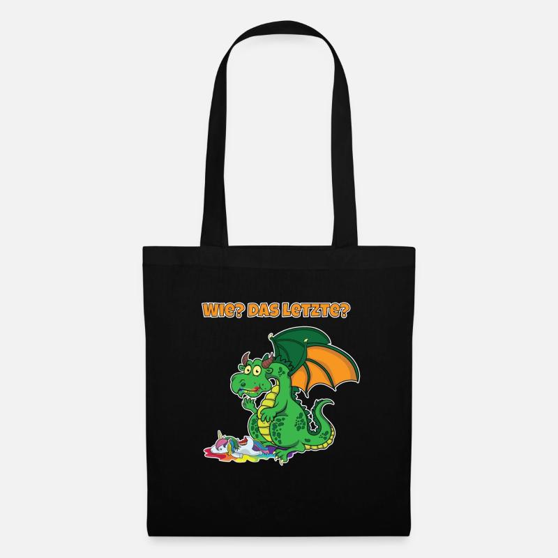 Lustiger Drache Das letzte? Drache frisst Einhorn - Stoffbeutel - Schwarz