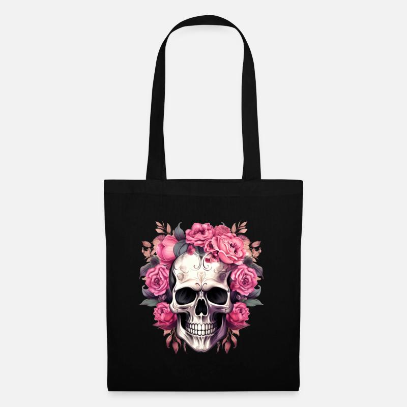 pink vintage gothic flower skeleton - Stoffbeutel - Schwarz