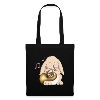 Cute French Horn Player Kawaii Rabbit - Tote Bag - black - Front