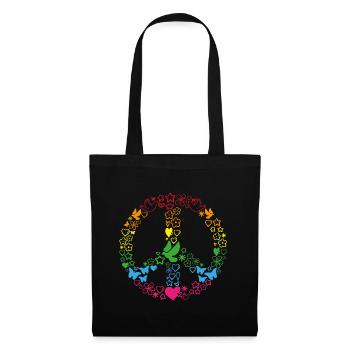Signe de la paix rétro des années 70 signe de la paix - Sac en tissu - noir - Devant