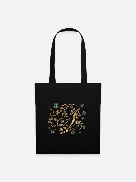 Monogramme de calligraphie dorée de luxe avec la lettre A - Sac en tissu - noir