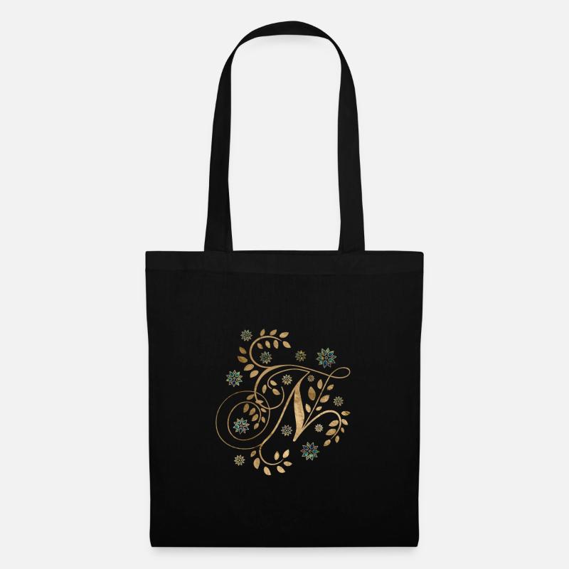 Luxus Golden Kalligraphie Monogramm mit Buchstaben N. - Stoffbeutel - Schwarz