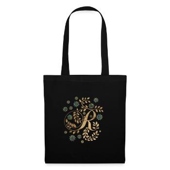 Monogramme de calligraphie dorée de luxe avec la lettre R - Sac en tissu - noir - Devant