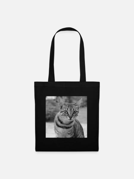 Katze Hintergrund Porträt weiß-schwarz - Stoffbeutel - Schwarz