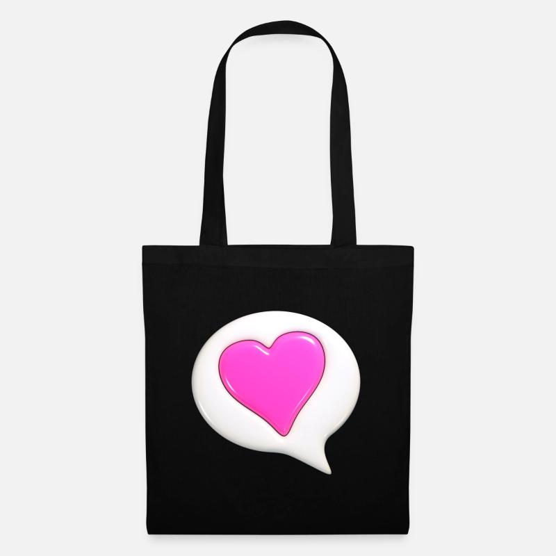 Pink colored heart in white speech bubble - Tote Bag - black
