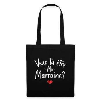 Veux tu être ma marraine? bébé cadeau naissance - Sac en tissu - noir - Devant