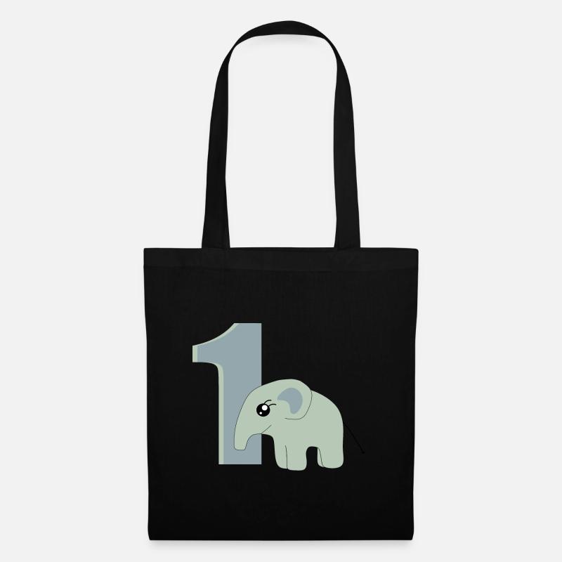 1. Geburtstag Zahl 1 Elefant Baby - Stoffbeutel - Schwarz