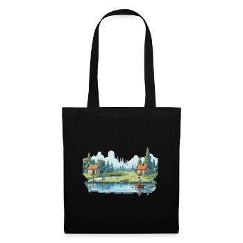 Angler Natur 8Bit Stil - Stoffbeutel - Schwarz - Vorne