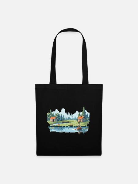 Angler Natur 8Bit Stil - Stoffbeutel - Schwarz
