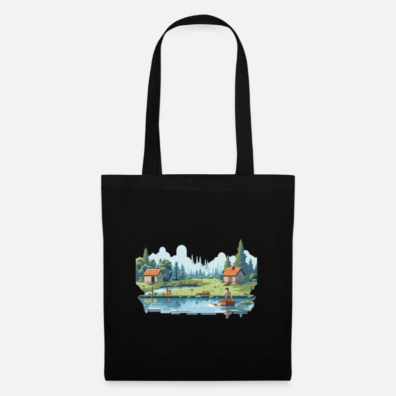 Angler Natur 8Bit Stil - Stoffbeutel - Schwarz