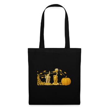 Goldene  Herbst Hund, Katze und Kürbis - Stoffbeutel - Schwarz - Vorne