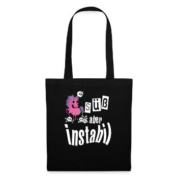 Süß aber instabil mit Einhorn freches Girly-Shirt - Stoffbeutel - Schwarz - Vorne