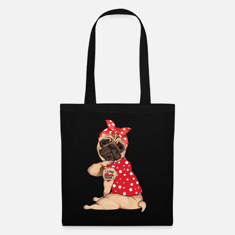 Polka Dot Mops Hund - Stoffbeutel - Schwarz