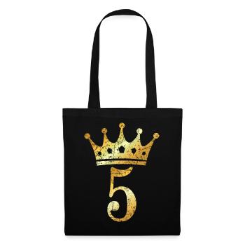 Krone Nummer 5 (Vintage Goldgelb) 5. Geburtstag - Stoffbeutel - Schwarz - Vorne