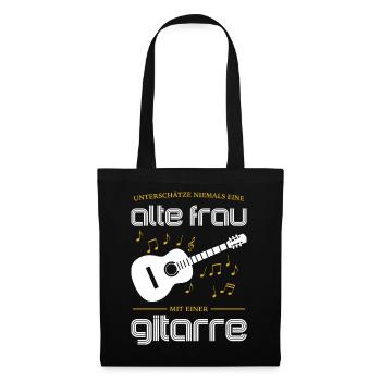 Unterschätze niemals eine alte Frau mit Gitarre - Stoffbeutel - Schwarz - Vorne