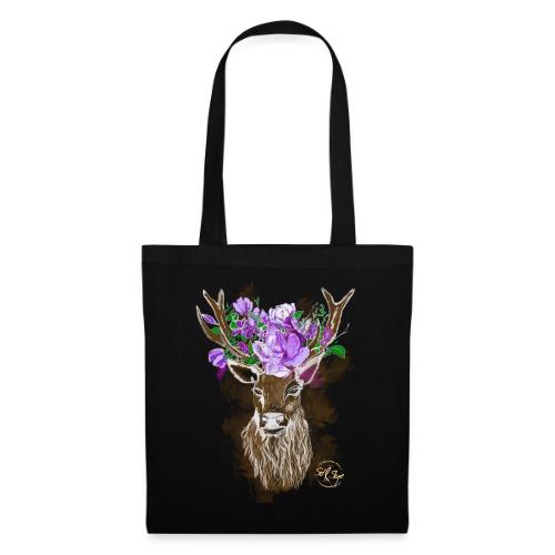 Wunderschöner Hirsch mit Blumenkrone im Geweih - Stoffbeutel