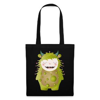 cute green monster with horns - Tote Bag - black - Front