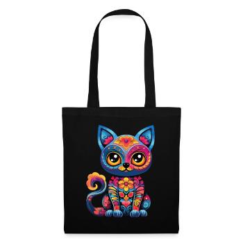 Dia De los Muertos Cat Meowtos Colorful Flowers - Tote Bag - black - Front