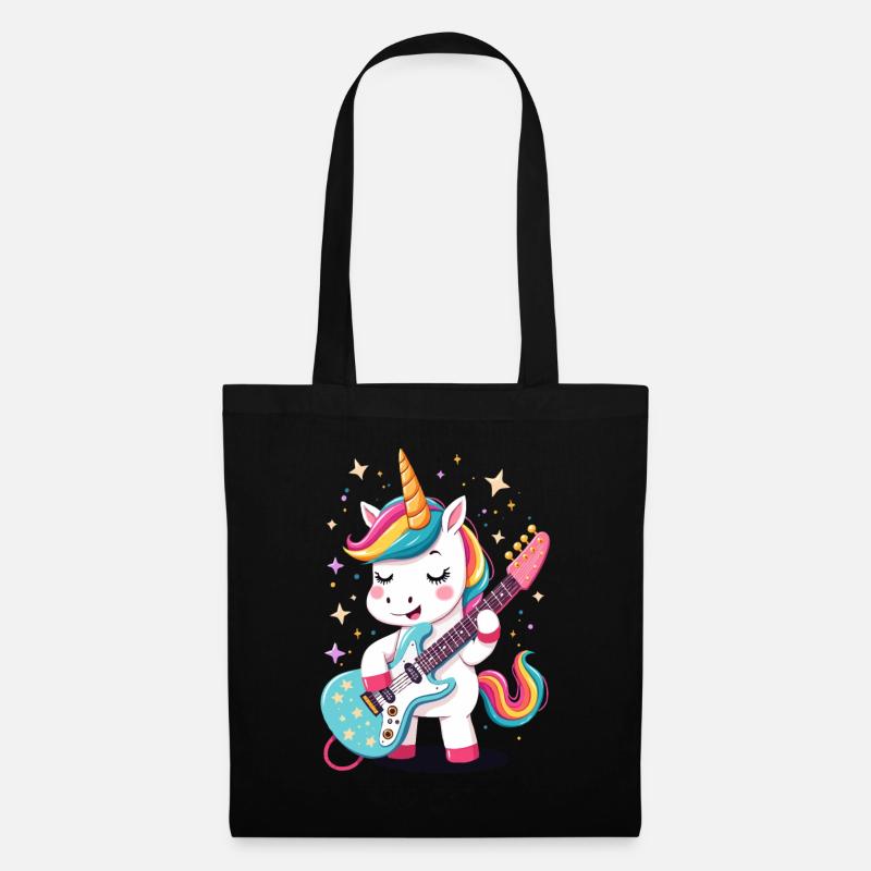Unicorn Rock - Einhorn spielt E-Gitarre - Stoffbeutel - Schwarz