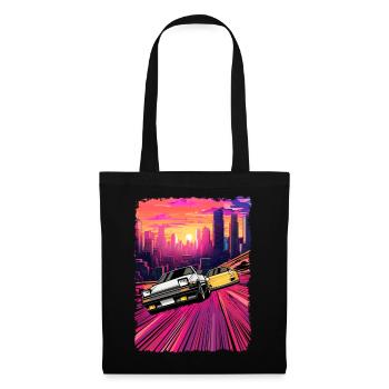Neon City Auto Verfolgungsjagd Illustration - Stoffbeutel - Schwarz - Vorne