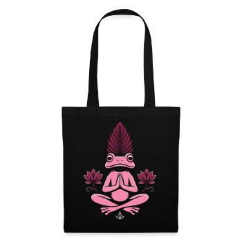 Yoga Frog - Meditating Frog with Lotus - Tote Bag - black - Front
