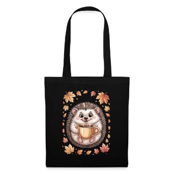 Autumnal hedgehog with coffee mug - Tote Bag - black - Front