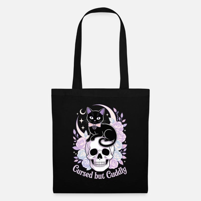 Cursed and Cuddly: Cat Skull - Tote Bag - black