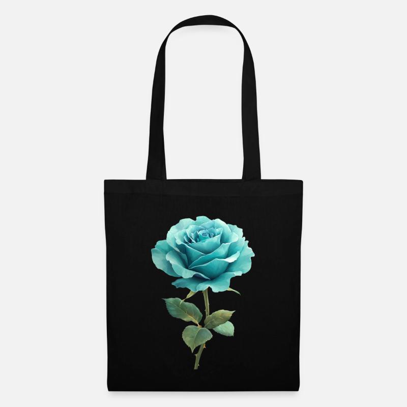 Türkis Blaue Rose - Stoffbeutel - Schwarz