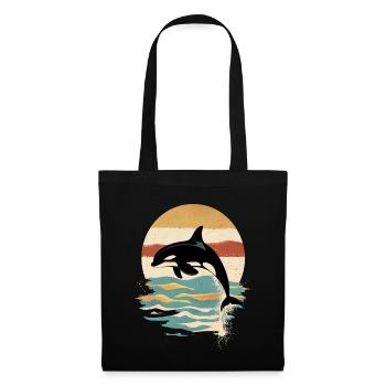 Orca Retro Sonnenuntergang Ozean - Stoffbeutel - Schwarz - Vorne