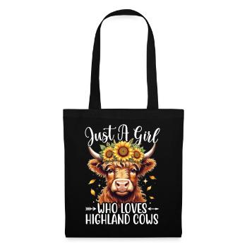 Mädchen schottische Highland-Kühe Sonnenblumen - Stoffbeutel - Schwarz - Vorne