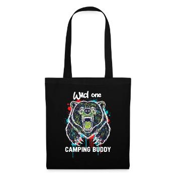 Wilder Campingkumpel Grizzlybär - Stoffbeutel - Schwarz - Vorne