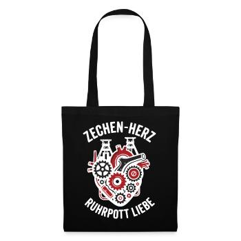 Zechen Herz, Ruhrpott Shirt, Hoodie, Tasche, Tasse - Stoffbeutel - Schwarz - Vorne