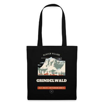 Grindelwald Alps Retro Reise-Emblem - Stoffbeutel - Schwarz - Vorne