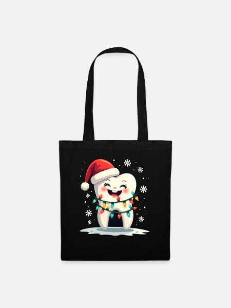 Zähne Weihnachten Zahnarzt Geschenk - Stoffbeutel - Schwarz