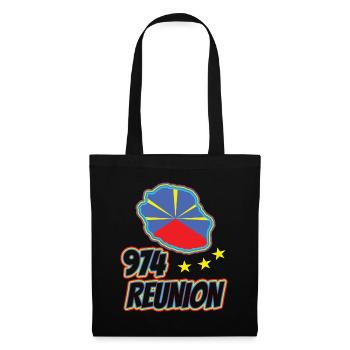 Geschenkidee Flaggenkarte La Réunion 974 - Stoffbeutel - Schwarz - Vorne