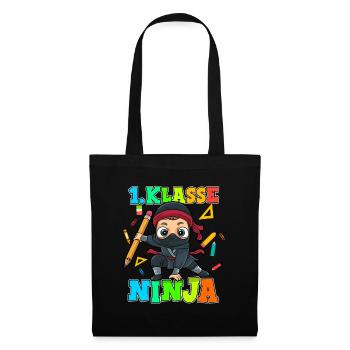 Einschulung Schulkind Ninja 1. Klasse Schulanfang - Stoffbeutel - Schwarz - Vorne