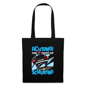 Achtung hier kommt ein Schulkind 1. Klasse - Stoffbeutel - Schwarz - Vorne