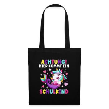 Achtung hier kommt ein Schulkind Einhorn 1. Klasse - Stoffbeutel - Schwarz - Vorne