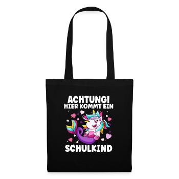 Achtung hier kommt ein Schulkind Einhorn 1. Klasse - Stoffbeutel - Schwarz - Vorne