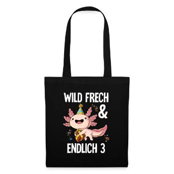 3. Geburtstag Axolotl Wild Frech Und Endlich 3 - Stoffbeutel - Schwarz - Vorne
